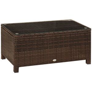 Outsunny Rattan Garden Furniture Coffee Table Patio Tempered Glass (Mixed Brown)