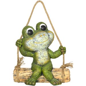 Outsunny Hanging Garden Statue, Vivid Frog on Swing Art Sculpture, Outdoor Ornament Home Decoration, Green