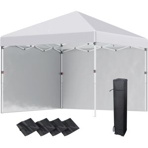 Outsunny 3 x 3 (M) Pop Up Gazebo with 2 Sidewalls, Leg Weight Bags and Carry Bag, Height Adjustable Party Tent Event Shelter for Garden, Patio, White