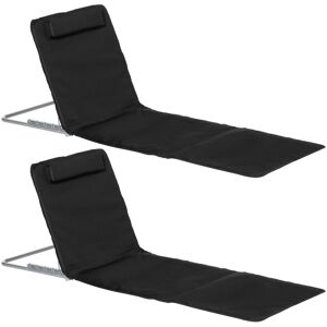 Outsunny Foldable Beach Chair Mat, Set of 2 Lightweight Garden Sun Loungers with Adjustable Back & Head Pillow, Black