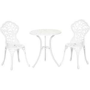 Outsunny 3 Pcs Aluminium Bistro Set Garden Furniture Dining Table Chairs Antique Outdoor Seat Patio Seater White