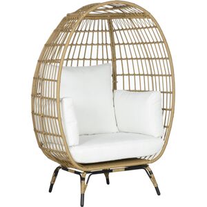 Outsunny PE Rattan Outdoor Egg Chair, Round Wicker Weave Teardrop Chair with Thick Padded Cushions for Sunroom, Garden, Khaki