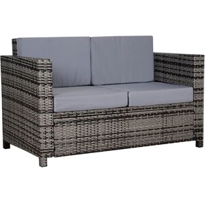 Outsunny 2 Seater Rattan Sofa Chair All-Weather Wicker Weave Chair Outdoor Garden Patio Furniture - Grey