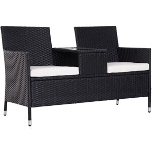 Outsunny Garden Rattan 2 Seater Companion Seat Wicker Love Seat Weave Partner Bench w/ Cushions Patio Outdoor Furniture (Black)