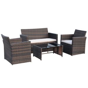 Outsunny Rattan Garden Sofa Set, 4-Seater, Outdoor Patio Wicker Weave, 2-Seater Bench, Chairs & Coffee Table, Brown