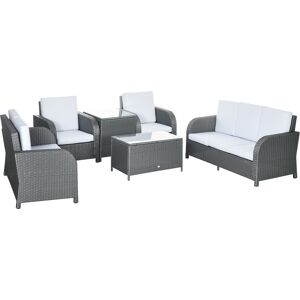 Outsunny 7 Seater Outdoor Rattan Garden Furniture Sets with Wicker Sofa, Reclining Armchair and Glass Table, Grey