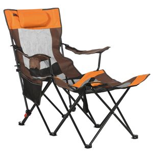 Outsunny Foldable Reclining Garden Chairs with Footrest and Adjustable Backrest, Portable Camping Chair with Headrest, Cup Holder, Side Pocket Black