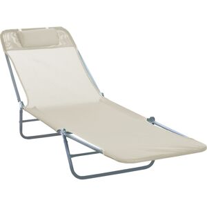 Outsunny HOMCOM Garden Lounger Recliner, Adjustable Sun Bed Chair, Comfortable, Beige