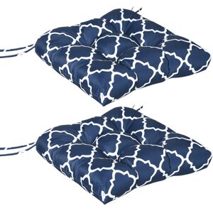 Outsunny Garden Chair Cushions, Set of 2, Tufted Design with Ties, Indoor/Outdoor Seat Pads for Patio Furniture, Blue