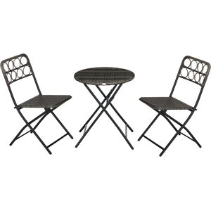 Outsunny Rattan Bistro Set 3 PCS with Folding Chairs and Table, Handwoven Coffee Set for Garden, Balcony & Poolside, Grey