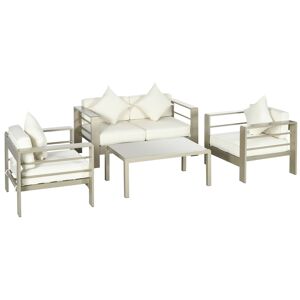 Outsunny 4 Pieces Outdoor Garden Furniture Set, Aluminium Frame Backyard Furniture w/ Thick Padded Cushioned Loveseat Glass Top Table Champagne Gold