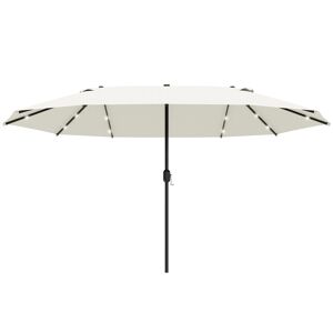 Outsunny 4.4m Double-Sided Sun Umbrella Garden Parasol Patio Sun Shade Outdoor with LED Solar Light Cream White