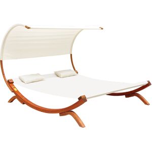 Outsunny Hammock Chaise Day Bed with Canopy Wooden Double Sun Lounger - Cream