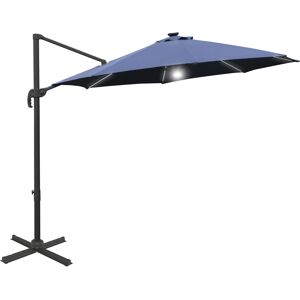 Outsunny 3(m) Cantilever Roma Parasol Garden Sun Umbrella Outdoor Patio with LED Solar Light Cross Base 360° Rotating, Blue