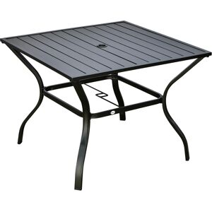 Outsunny Garden Table with Parasol Hole, Outdoor Dining Garden Table for Four, Square Patio Table with Slatted Metal Plate Top, Black