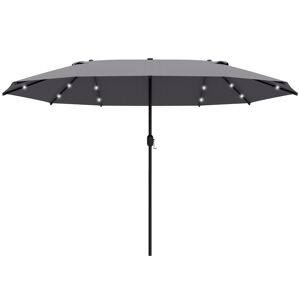 Outsunny 4.4m Double-Sided Sun Umbrella Garden Parasol Patio Sun Shade Outdoor with LED Solar Light , Dark Grey