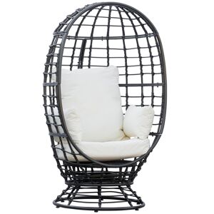 Outsunny Swivel Egg Chair, Rattan Outdoor Chair with Cushion and Pillow for Balcony, Garden, Patio, Black