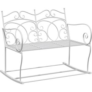 Outsunny Patio 2 Seater Rocking Bench Steel Garden Outdoor Garden Loveseat Chair w/ Decorative Backrest White