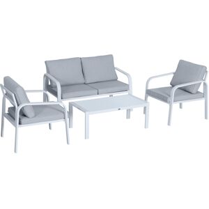 Outsunny 4-Seater Outdoor PE Rattan Table and Chairs Set White/Grey