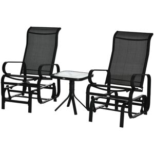 Outsunny 3 PCs Outdoor Gliding Rocking Chair With Tea Table Patio Garden Comfortable Swing Chair Black