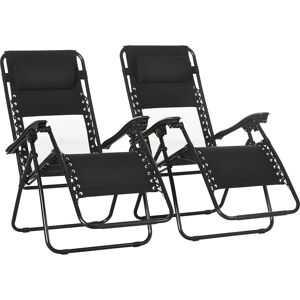 Outsunny Set of 2 Garden Recliners, Foldable Zero Gravity Outdoor Chair Set with Footrest & Removable Headrest, Black