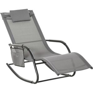 Outsunny Breathable Mesh Rocking Chair Patio Rocker Lounge for Indoor & Outdoor Recliner Seat w/ Removable Headrest for Garden and Patio Grey