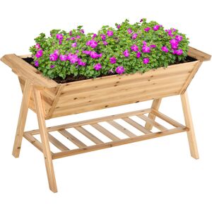 Outsunny Wooden Elevated Planter Box, Freestanding Outdoor Garden Bed with Storage Shelf for Patio, Natural Finish