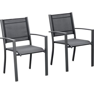 Outsunny Garden Chairs Set Of 2 Outdoor Chairs with Steel Frame Texteline Seats for Camping Fishing Patio Balcony Dark Grey Black