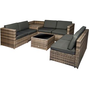 Outsunny 6-Seater Outdoor Rattan Wicker Sofa Set with Hidden Storage Side Table and Cushions, Mixed Brown