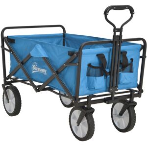 Outsunny Folding Garden Trolley Cart, Cargo Wagon Trailer for Beach & Outdoor Use, with Telescopic Handle, Blue