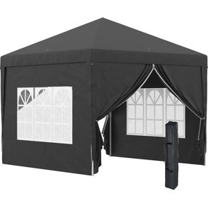 Outsunny 3 x 3 Meters Pop Up Water Resistant Gazebo Wedding Camping Party Tent Canopy Marquee with Carry Bag and 2 Windows, Black