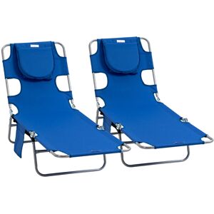 Outsunny Foldable Sun Lounger Set, 2 Pieces with Reading Hole, Portable Reclining Chairs with 5 Level Adjustable Backrest, for Garden, Poolside