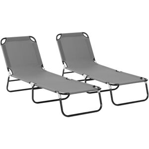 Outsunny Portable Sun Lounger Set, 2 Pieces with 5-Position Adjustable Backrest, Foldable Recliner, Lightweight Frame, Grey