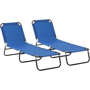 Outsunny Portable Sun Lounger Set, 2 Pieces, 5-Position Adjustable Backrest, Foldable & Lightweight for Beach, Blue