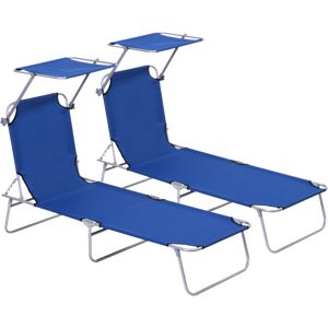 Outsunny 2 Pieces Foldable Sun Lounger Set with Removeable Shade Canopy, Patio Recliner with Adjustable Backrest with Mesh Fabric