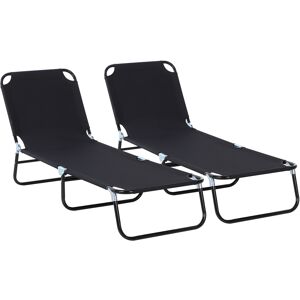 Outsunny 2 Pieces Foldable Sun Lounger Set With 5-Position Adjustable Backrest, Portable Relaxer Recliner with Lightweight Frame