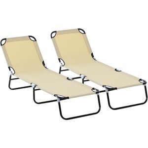 Outsunny Foldable Sun Lounger Set, 5-Position Adjustable Backrest, Portable Recliner, Lightweight, Beige