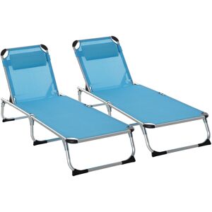 Outsunny Foldable Sun Lounger with Pillow, 5-Level Adjustable Reclining Lounge Chair, Aluminium Frame, Blue