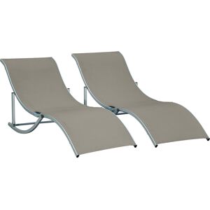 Outsunny Set of 2 S-shaped Foldable Lounge Chair Sun Lounger Reclining Outdoor Chair for Patio Beach Garden Light Grey