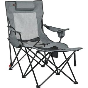 Outsunny Reclining Garden Chair, Foldable with Footrest, Adjustable Backrest, Headrest, Cup Holder, Carry Bag, Grey