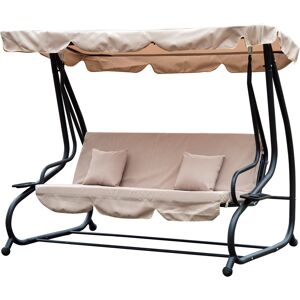 Outsunny 3 Seater Garden Swing Seat Bed Swing Chair 2-in-1 Hammock Bed Patio Garden Chair with Adjustable Canopy and Cushions, Light Brown