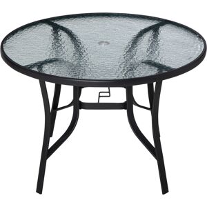 Outsunny 106cm Round Garden Dining Table with Parasol Hole Tempered Glass Top Steel Frame