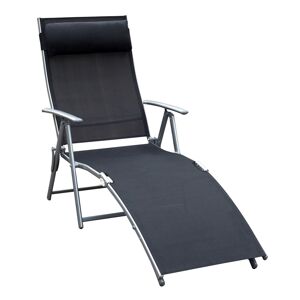 Outsunny Foldable Sun Lounger Recliner Chair, Texteline Patio Garden Chair, 5 Levels, Black