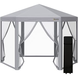 Outsunny 3 x 3(m) Pop Up Gazebo Hexagonal Foldable Canopy Tent Outdoor Event Shelter with Mesh Sidewall, Adjustable Height and Roller Bag, Grey