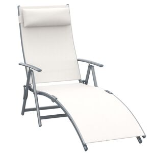 Outsunny Folding Sun Lounger, Steel Frame, Recliner Chaise, Headrest, 7 Position Adjustable, Cream White