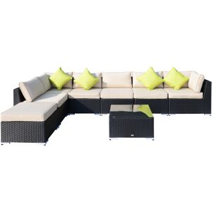 Outsunny 7-Seater Sofa Rattan Garden Furniture Aluminium Outdoor Patio Set Wicker Seater Table - Black