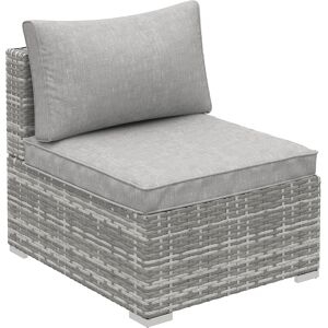 Outsunny Outdoor Garden Furniture Rattan Single Middle Sofa with Cushions for Backyard Porch Garden Poolside Light Grey