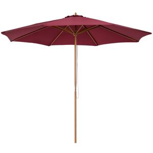Outsunny ⌀3m Bamboo Wooden Market Patio Umbrella Garden Parasol Outdoor Sunshade Canopy, 8-ribs,Wine Red