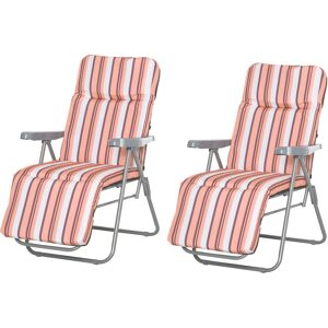 Outsunny Set of 2 Garden Sun Lounger Outdoor Reclining Seat Cushioned Seat Foldable Adjustable Recliner Orange and White