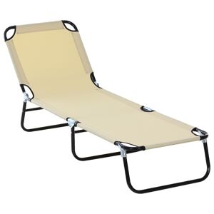 Outsunny Portable Sun Lounger, Folding, 5-Position Adjustable Backrest, Lightweight Frame, Ideal for Pool or Sunbathing, Beige.